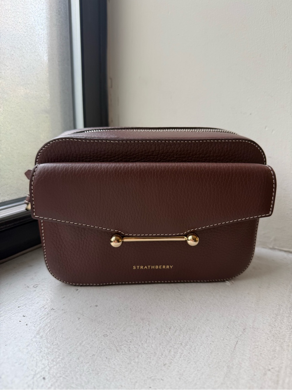 Strathberry Mosaic Camera Bag (chocolate with vanilla stitching)